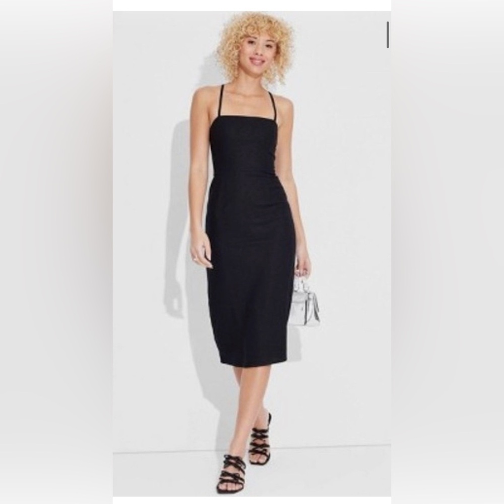 Linen Midi Dress lace-up tie back